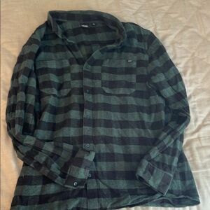 Vans Green and Black Plaid Casual Button Down Shirt